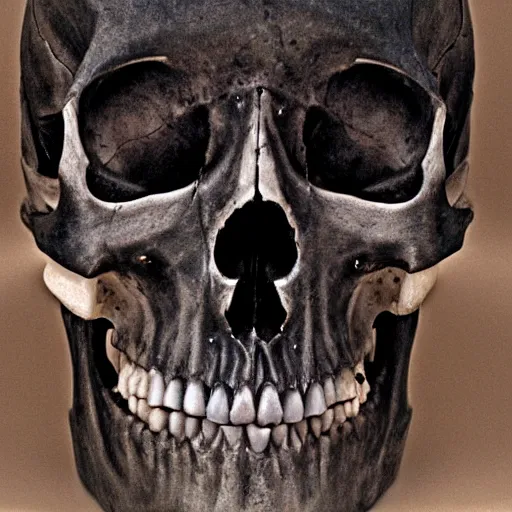 Image similar to real human skull with circluar digital eyes