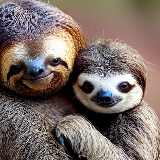 Image similar to a sloth hugging his turtle friend