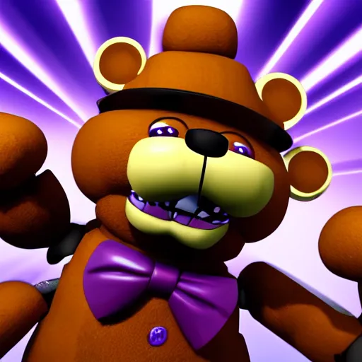 Image similar to Freddy Fazbear punching a purple security guard, HD, 4k image, realistic