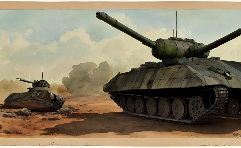 Prompt: military tank, colorful watercolor. by rembrant, battle angel alita, ralph mcquarrie, aluminum, 1 6 6 7