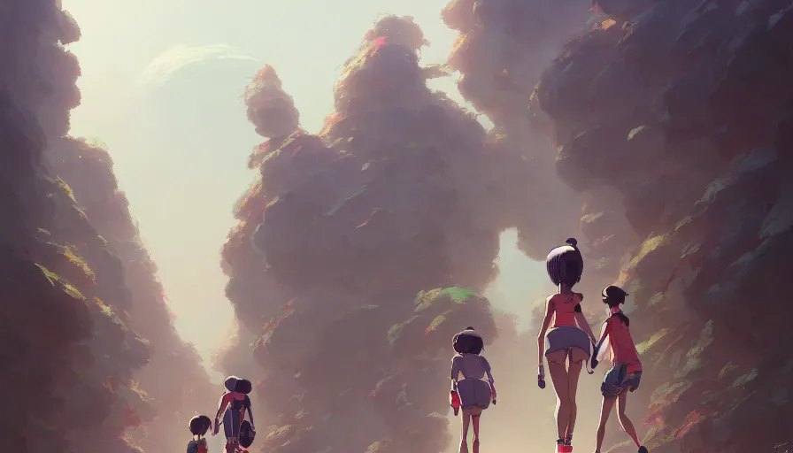 Image similar to people and robots run a marathon, studio ghibli artgerm greg rutkowski makoto shinkai, artstation