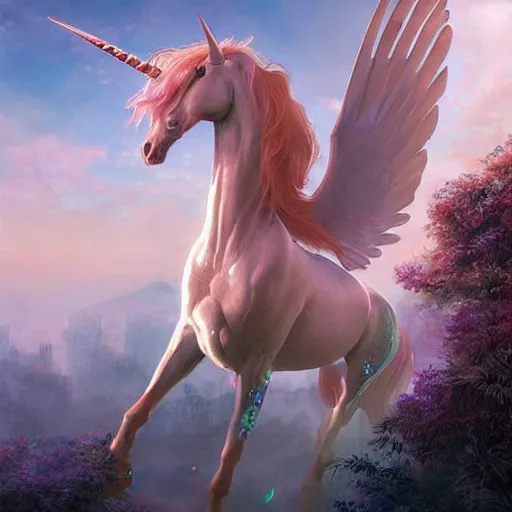 Prompt: a iridescent unicorn is injured, footsteps of blood leading up to it, toxic glowing smog in the sky, ultra realistic, concept art, intricate details, highly detailed, photorealistic, octane render, 8 k, art by art by artgerm and greg rutkowski and alphonse mucha