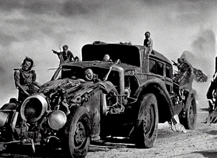 Image similar to scene from the 1929 science fiction film Mad Max