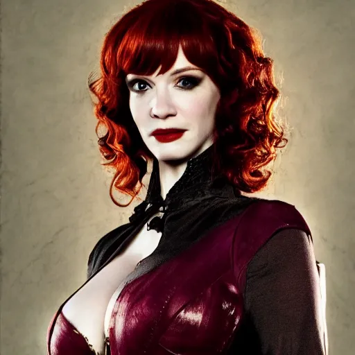 Image similar to full body photo of christina hendricks as a vampire warrior, highly detailed, 4k, HDR, award winning,