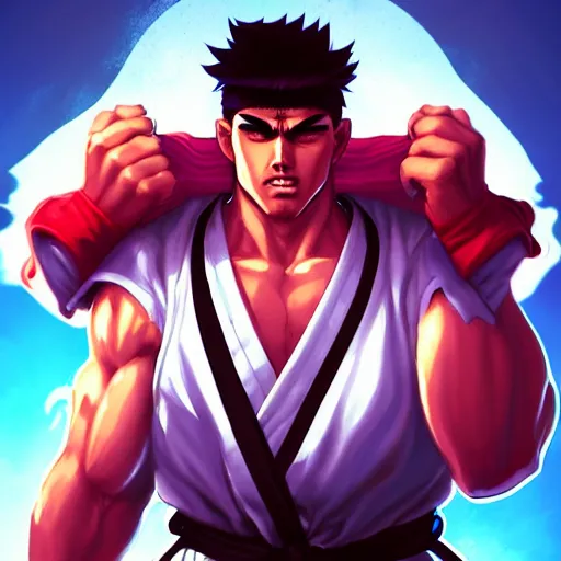 Image similar to a portrait of an american ryu from street fighter 2, art by lois van baarle and loish and ross tran and rossdraws and sam yang and samdoesarts and artgerm, digital art, highly detailed, intricate, sharp focus, trending on artstation hq, deviantart, unreal engine 5, 4 k uhd image