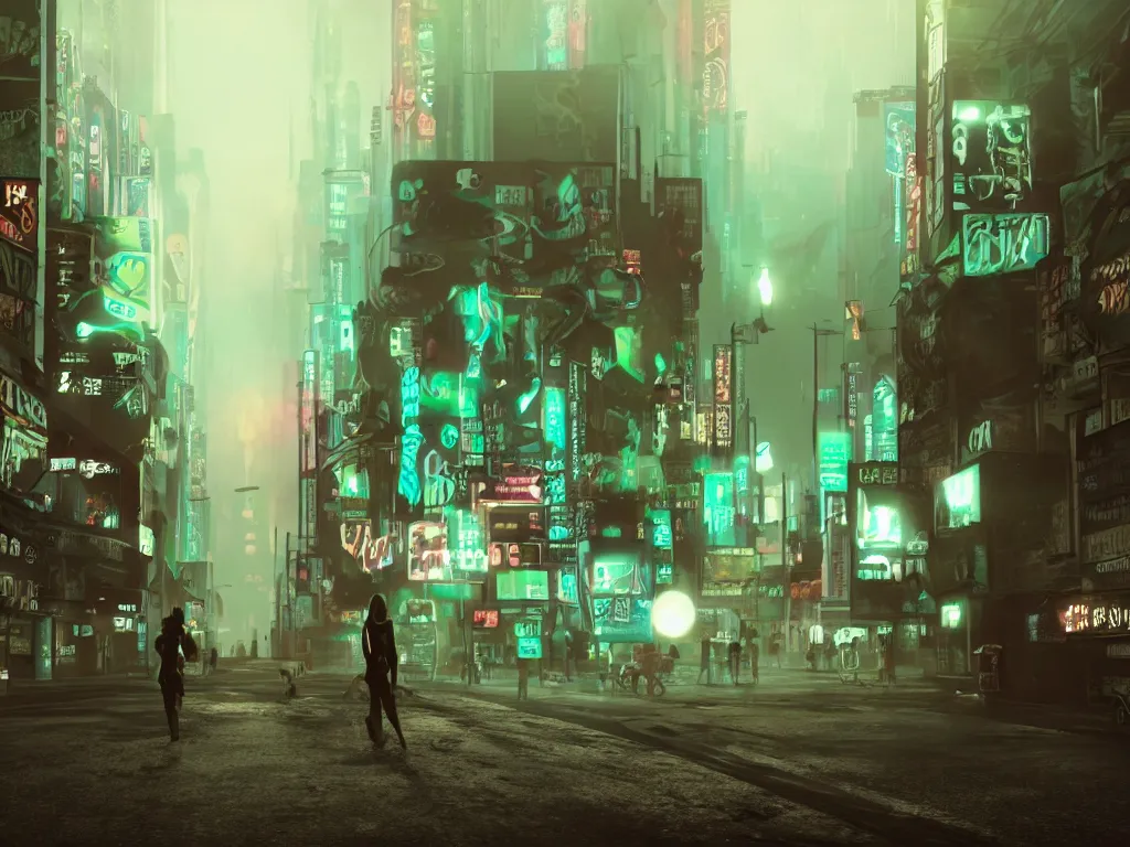 Image similar to voodoo people film clip by the prodigy, cyberpunk, dark magic, green whispy fog, street scene, fluorescent street lights, dirty rats, neon signs, alligator shaman, faint feeling of doom, wet asphalt, reflected light, detailed render, gloomy, ray traced reflections, trending on deviantart, dlss, volumetric fog, volumetric light, 8 k