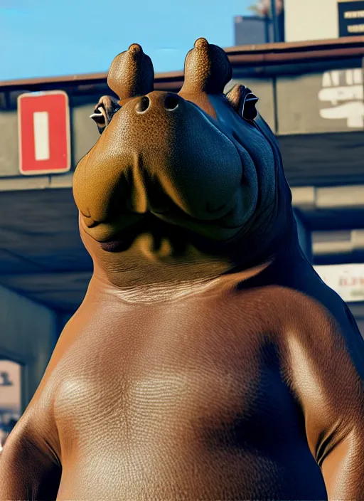 Image similar to an anthropomorphic hippopotamus in GTA5