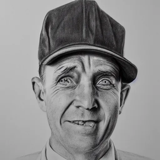 Image similar to a realistic pencil drawing of a milk delivery man of the 1 9 5 0 s, low dutch angle, face in focus, natural lighting, realism