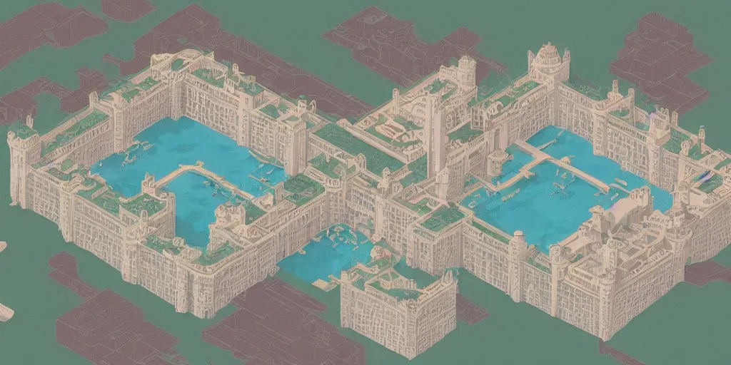 Image similar to The Taj hotel mep map axonometric pastel infographic by Wes Anderson