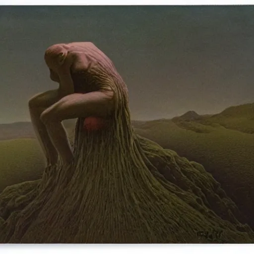 Prompt: Zdzisław Beksiński by Gerald Brom, landscape humans horror