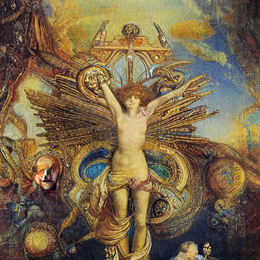 Image similar to a symbolist painting about the lie we live in the style of Jupiter and Semele by Gustave Moreau