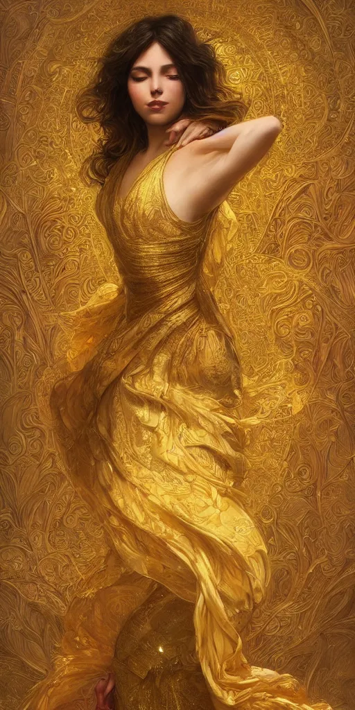 Image similar to ultra realistic illustration studio of a beautiful elegant girl in an artistic pose covered in golden silk cloths, intricate, elegant, highly detailed, digital painting, artstation, concept art, smooth, sharp focus, illustration, art by artgerm and greg rutkowski and alphonse mucha by klimt