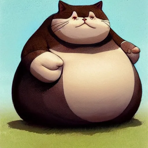 Image similar to ( ( ( ( ( obese rotund flabby cartoon cat. muted colors. ) ) ) ) ) by jean - baptiste monge!!!!!!!!!!!!!!!!!!!!!!!!!!! by beeple and james gilleard and justin gerard