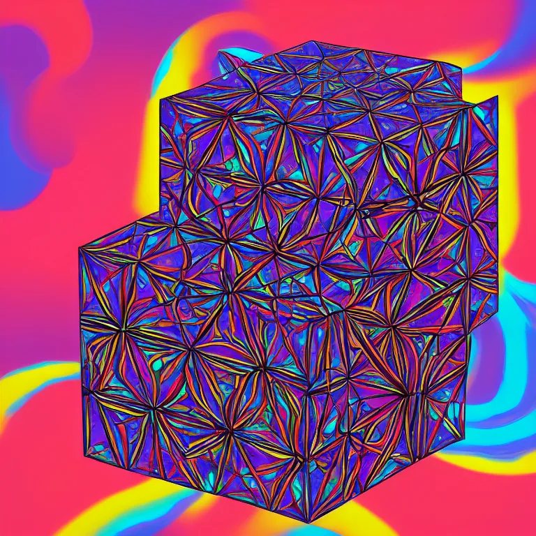 Prompt: album cover design depicting LED infinity cube, by Jonathan Zawada, and tristan eaton, digital art