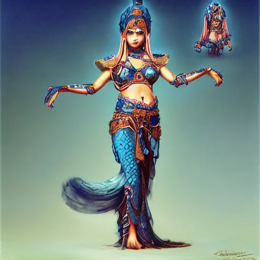 Image similar to cute female bellydancer with 6 arms wearing blue plastic armor, anthropomorphic shiba inu, shiba inu face, stuning 3 d render, masterpiece, glowing holy aura, by donato giancola and greg rutkowski and wayne barlow and zdzisław beksinski, realistic face