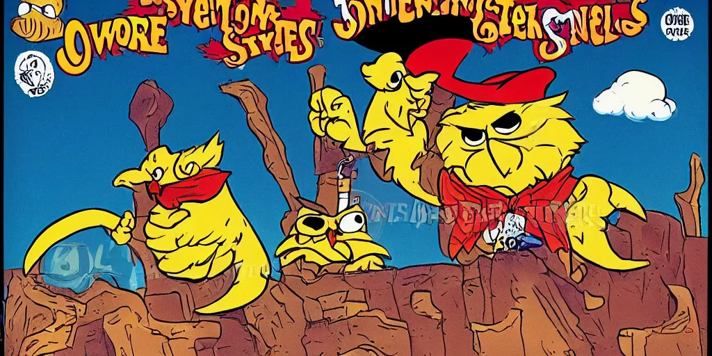 Image similar to saturday morning cartoon shot of an owl dressed as the lone ranger, style of garfield and friends, 199a0s