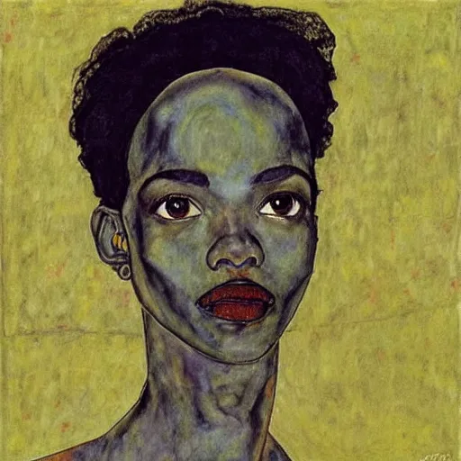 Image similar to portrait of lauryn hill by egon schiele