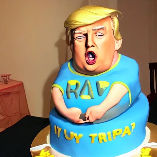 Image similar to Obese Donald Trump eating a cake