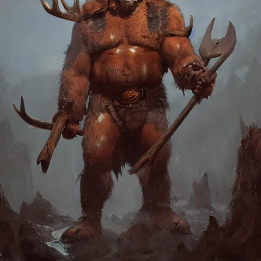 Image similar to anthropomorphic moose barbarian by greg rutkowski