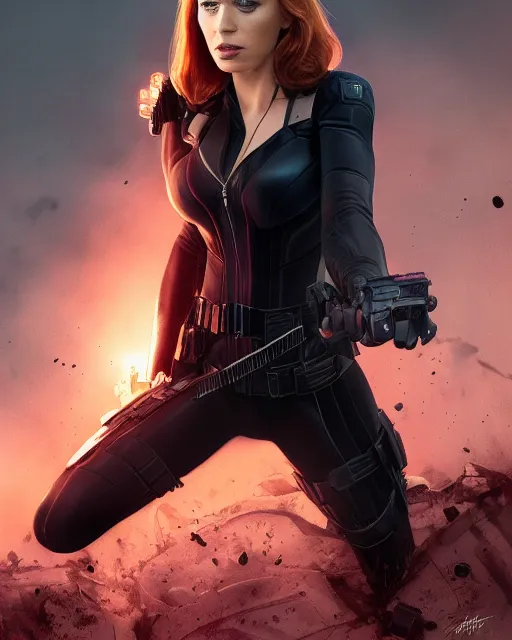 Prompt: 5 5 mm portrait photo of emily blunt as black widow. magical atmosphere. art by artgerm and greg rutkowski. highly detailed 8 k. intricate. lifelike. soft light. nikon d 8 5 0.