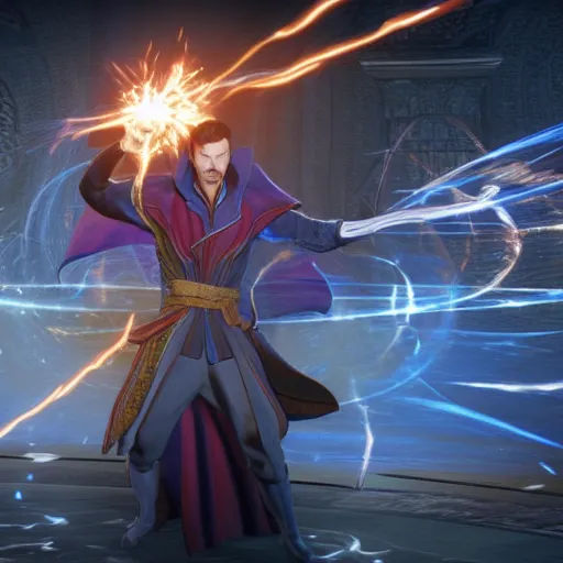 Prompt: Film still of Doctor Strange, from Soulcalibur VI (2018 video game)