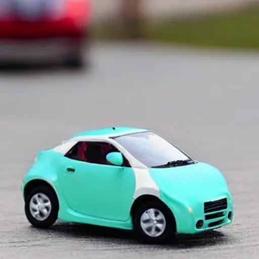 Prompt: the world's smallest car with a finger next to it to show its scale, close up shot.