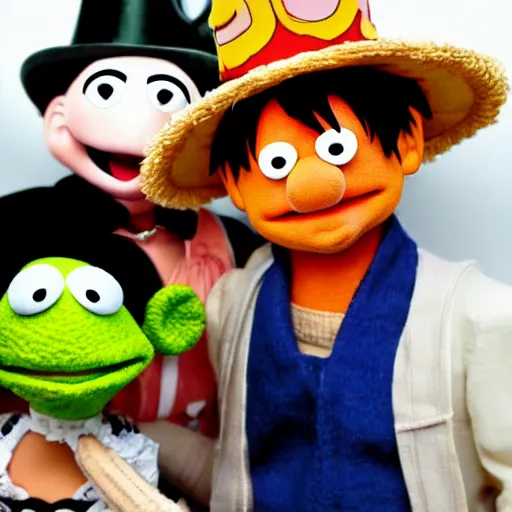 Prompt: luffy in the Muppet show, strawhat