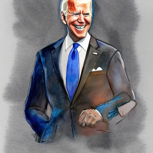 Image similar to a perfect, realistic professional digital sketch of Joe Biden in style of Marvel, full length, by pen and watercolor, by a professional American artist on ArtStation, a hollywood-style sketch, on high-quality paper