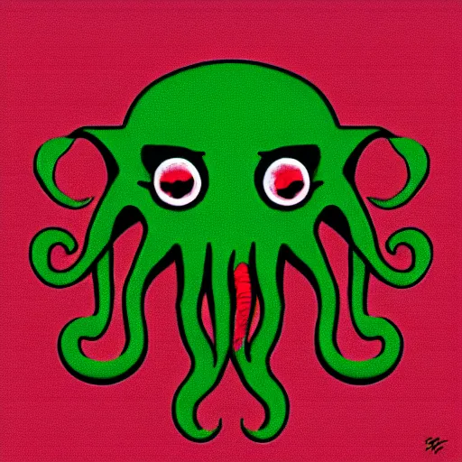 Image similar to a cute cthulhu icon drawn in the style of rockwell kent