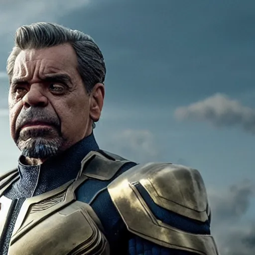 Image similar to film realistic still Eugenio Derbez as Thanos in Avengers Endgame