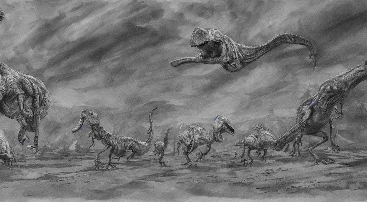 Prompt: Jurassic Park on the lunar surface, concept art, sketch