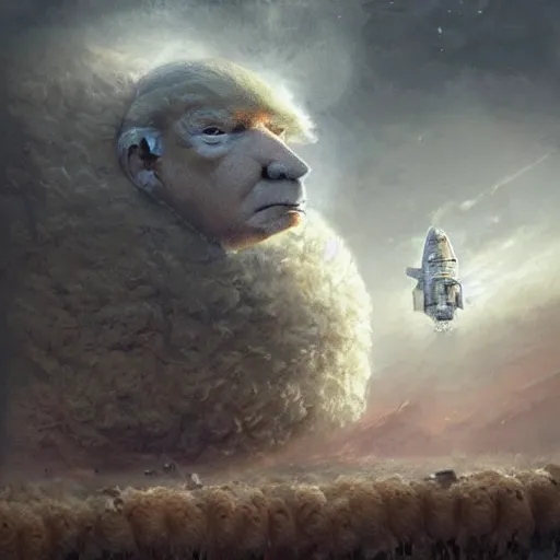 Prompt: donald trump as the commander of a spaceship, highly detailed, artstation, sheep focus, art by art germ and greg rutkowski
