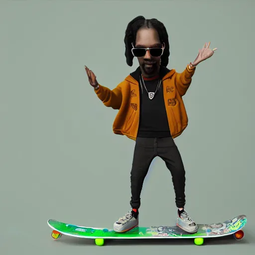 Image similar to Snoop Dog on the skateboard, octane render, V-Ray, blender, studio lighting, 8k, trending on ArtStation,