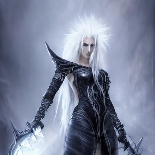 Image similar to kerli koiv, sephiroth, darkwave, darksynth character portrait, sharp, digital matte painting, art by luis royo, greg rutkowski, wlop, dramatic lighting, trending on artstation