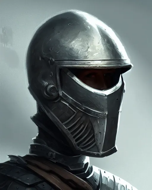 Image similar to a portrait of an old knight with helmet off, grim - lighting, high - contrast, intricate, elegant, highly detailed, digital painting, artstation, concept art, smooth, sharp focus, illustration