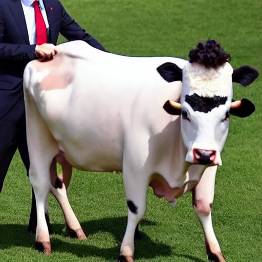 Image similar to justin trudeau. he is an animated cow patty. world leaders meeting,