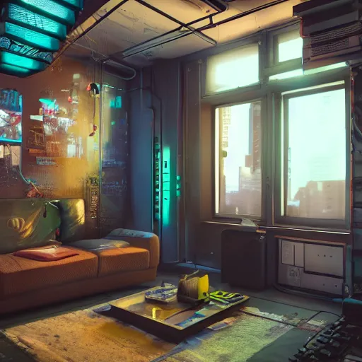 Cyberpunk Apartment, 4K Upscale, 60 FPS