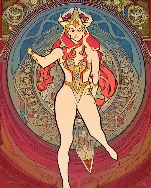 Image similar to She-Ra the Princess of Power, by Mucha, intricate, 8k,