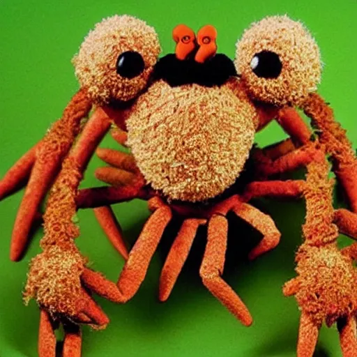 Prompt: “ a still of a coconutcrab muppet from a horrific muppet show 1 9 9 5 ”