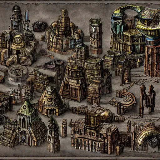 Prompt: planescape art style city on ring