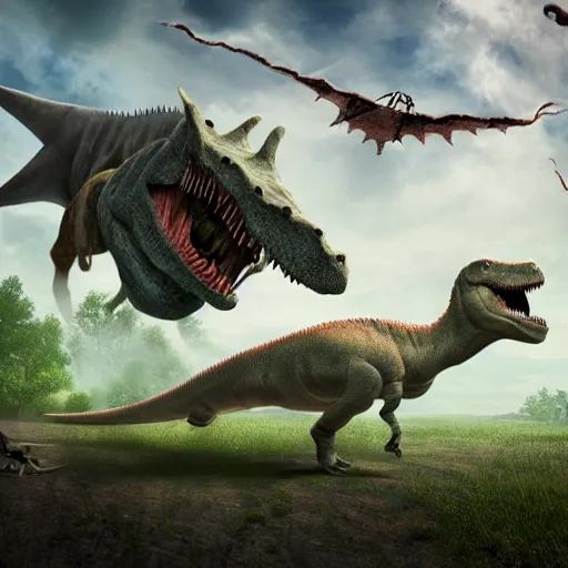 Image similar to dinosaur war, photo, hd,