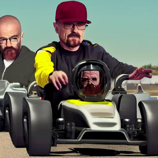 Prompt: Walter White go-karting with jessie pinkman