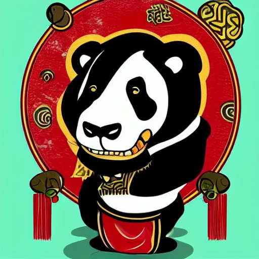 Prompt: a high detaild character design of a cute panda with a chinese lion dance head, chinese style, trend, illustration,