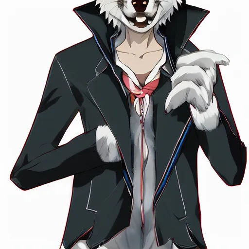 Image similar to key anime visual portrait of an anthropomorphic anthro wolf fursona, in a jacket, with handsome eyes, official modern anime art