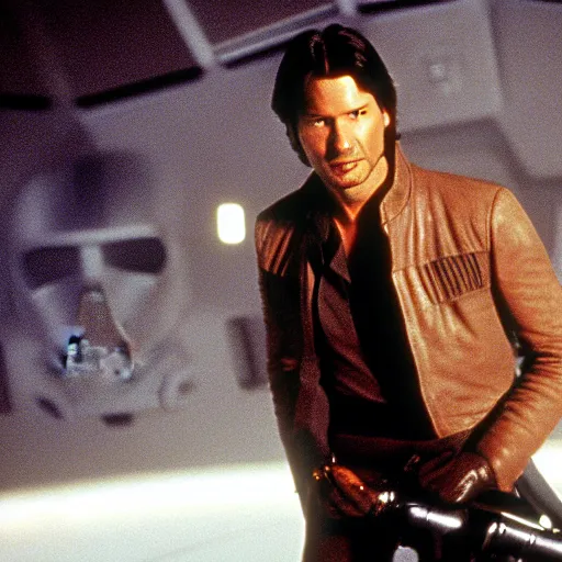 Prompt: Keanu Reeves as Han Solo in Empire Strikes back