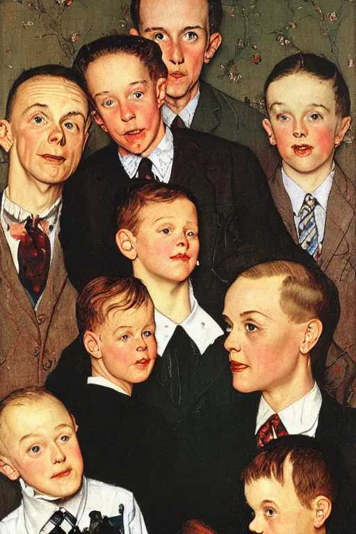 Image similar to portrait of LGBT family by Norman Rockwell,