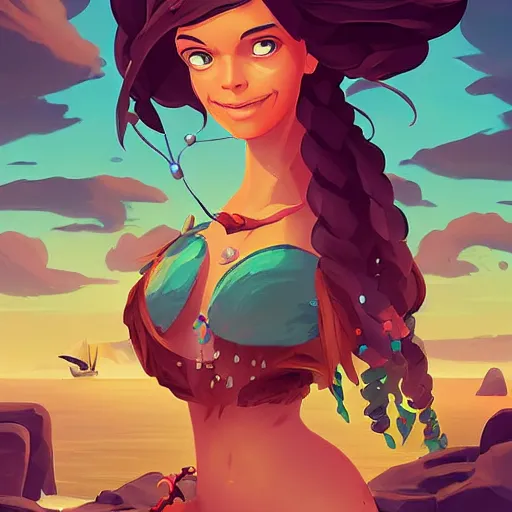 Image similar to painting mermaid treasure on sea of thieves game avatar hero smooth face median photoshop filter cutout vector, behance hd by jesper ejsing, by rhads, makoto shinkai and lois van baarle, ilya kuvshinov, rossdraws global illumination