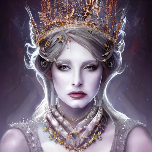 Image similar to stunning portrait of a fantasy queen, concept art, elegant, intricate, 8k