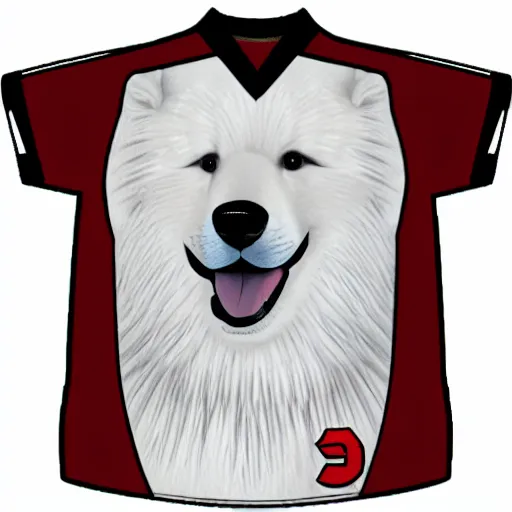 Prompt: hockey jersey with a samoyed logo