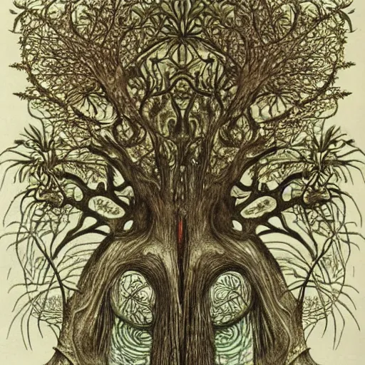 Prompt: mystic forest by ernst haeckel, very beautiful! pyrography